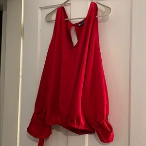 Long red dress shirt open shoulders and open back
